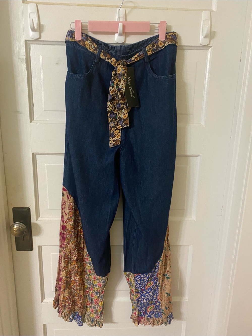 Young Threads Mixed Print Denim Wide-Leg Pants — Size M (NWT) - Picture 2 of 6